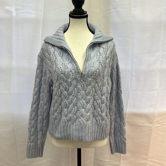 Sincerely Jules Cozy Light Blue Sweater Quarter Zip Cropped Length - Picture 5 of 10